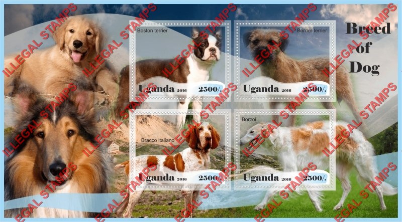 Uganda 2016 Breed of Dog Illegal Stamp Souvenir Sheet of 4 Uganda 2016 Breed of Dog Illegal Stamp Souvenir Sheet of 4