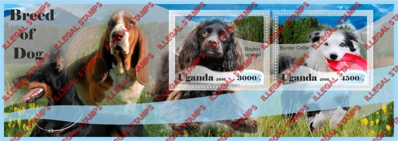 Uganda 2016 Breed of Dog Illegal Stamp Souvenir Sheet of 2 Uganda 2016 Breed of Dog Illegal Stamp Souvenir Sheet of 2