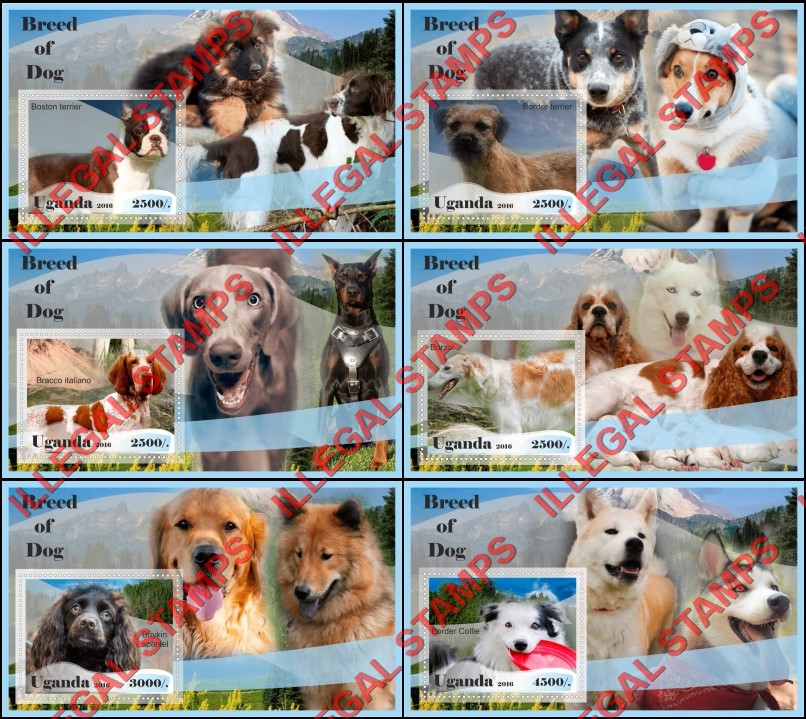 Uganda 2016 Breed of Dog Illegal Stamp Souvenir Sheets of 1 Uganda 2016 Breed of Dog Illegal Stamp Souvenir Sheets of 1