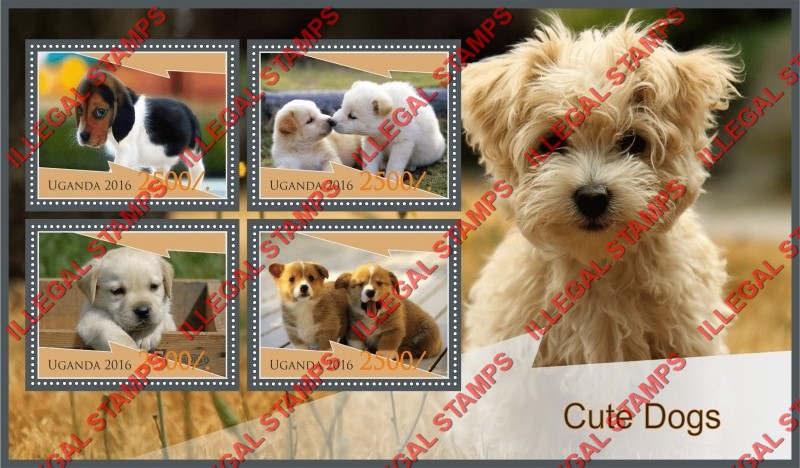 Uganda 2016 Cute Dogs Illegal Stamp Souvenir Sheet of 4 Uganda 2016 Cute Dogs Illegal Stamp Souvenir Sheet of 4
