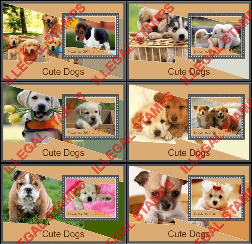 Uganda 2016 Cute Dogs Illegal Stamp Souvenir Sheets of 1 Uganda 2016 Cute Dogs Illegal Stamp Souvenir Sheets of 1