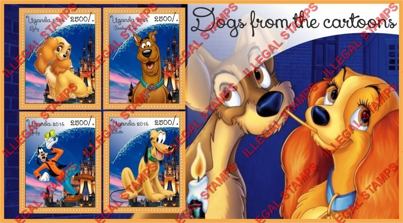 Uganda 2016 Dogs from the Cartoons Illegal Stamp Souvenir Sheet of 4 Uganda 2016 Dogs from the Cartoons Illegal Stamp Souvenir Sheet of 4