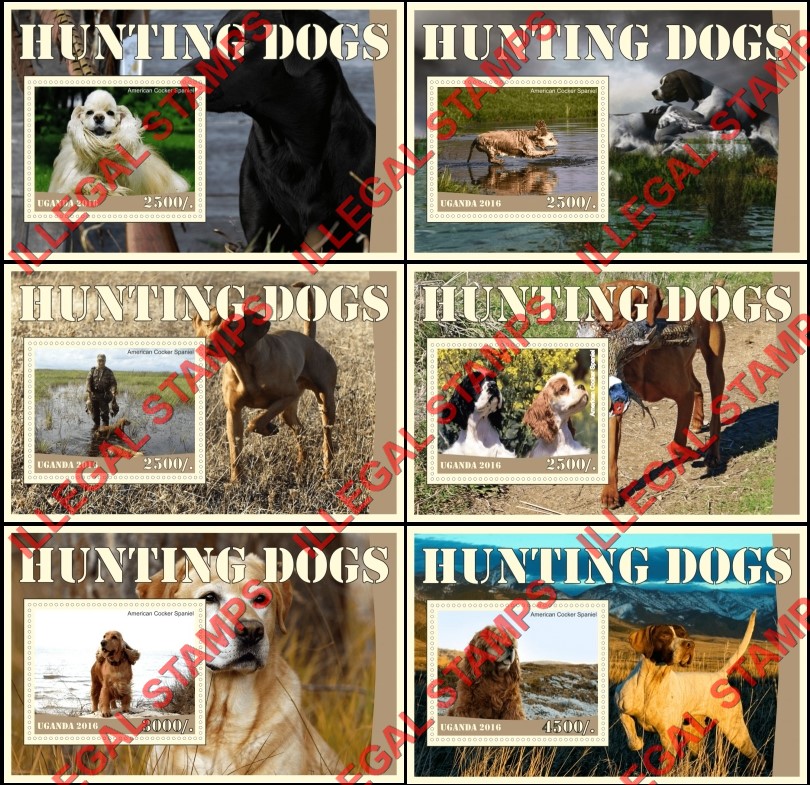 Uganda 2016 Hunting Dogs American Cocker Spaniel Illegal Stamp Souvenir Sheets of 1 Uganda 2016 Hunting Dogs American Cocker Spaniel Illegal Stamp Souvenir Sheets of 1