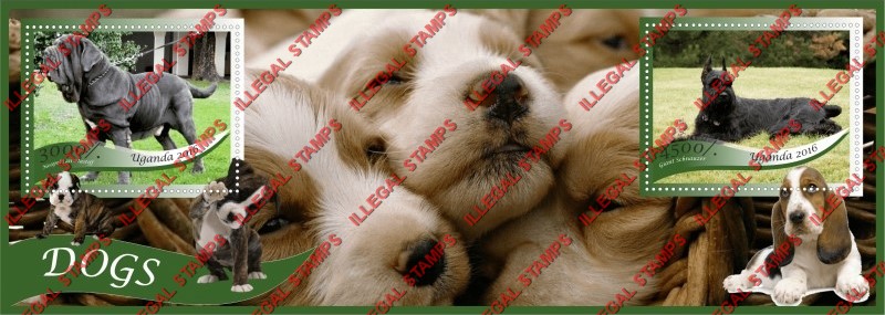 Uganda 2016 Dogs Illegal Stamp Souvenir Sheet of 2 Uganda 2016 Dogs Illegal Stamp Souvenir Sheet of 2