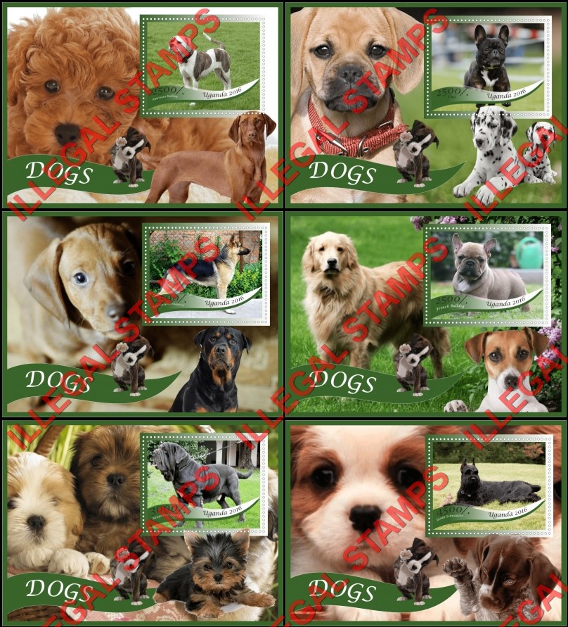 Uganda 2016 Dogs Illegal Stamp Souvenir Sheets of 1 Uganda 2016 Dogs Illegal Stamp Souvenir Sheets of 1