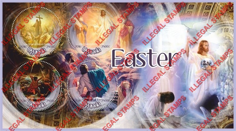 Uganda 2016 Easter Paintings Illegal Stamp Souvenir Sheet of 4 Uganda 2016 Easter Paintings Illegal Stamp Souvenir Sheet of 4