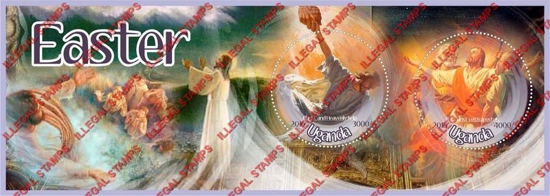 Uganda 2016 Easter Paintings Illegal Stamp Souvenir Sheet of 2 Uganda 2016 Easter Paintings Illegal Stamp Souvenir Sheet of 2
