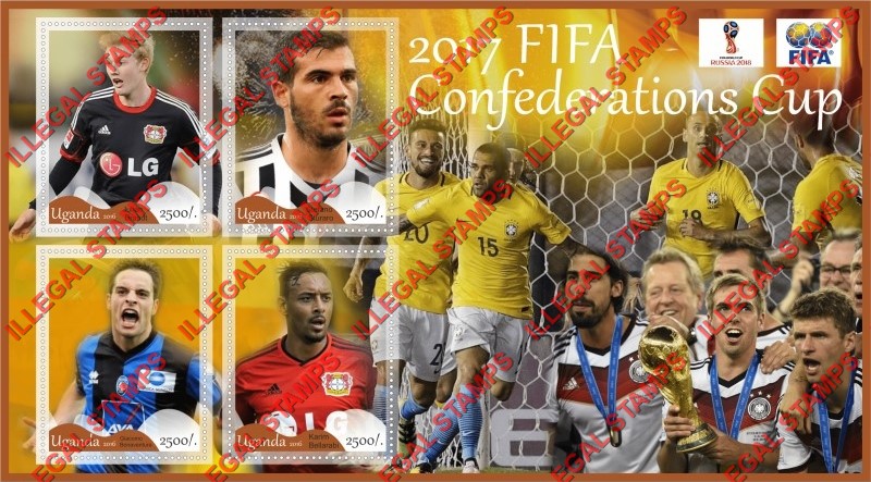 Uganda 2016 FIFA 2017 Confederation Cup Illegal Stamp Souvenir Sheet of 4 Uganda 2016 FIFA 2017 Confederation Cup Illegal Stamp Souvenir Sheet of 4