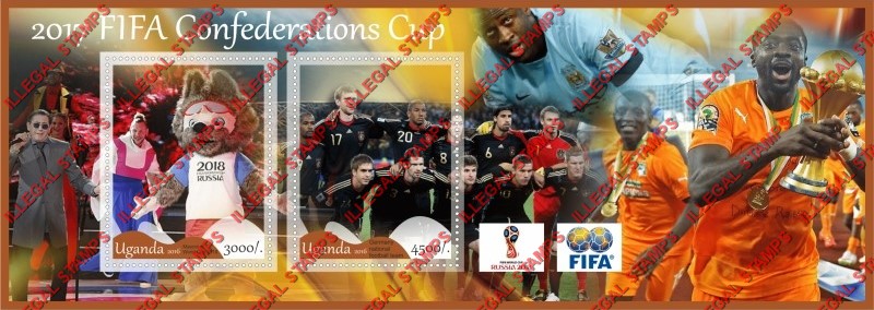 Uganda 2016 FIFA 2017 Confederation Cup Illegal Stamp Souvenir Sheet of 2 Uganda 2016 FIFA 2017 Confederation Cup Illegal Stamp Souvenir Sheet of 2
