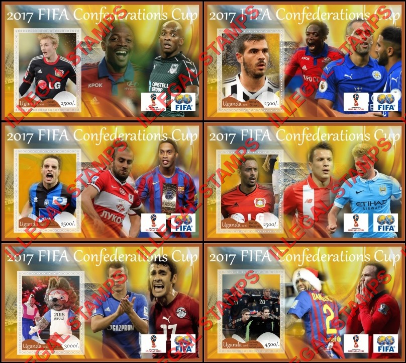 Uganda 2016 FIFA 2017 Confederation Cup Illegal Stamp Souvenir Sheets of 1 Uganda 2016 FIFA 2017 Confederation Cup Illegal Stamp Souvenir Sheets of 1
