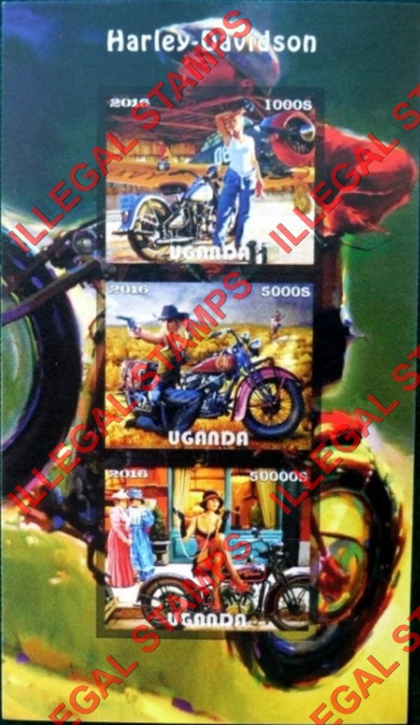 Uganda 2016 Harley Davidson Motorcycles Illegal Stamp Souvenir Sheet of 6 Uganda 2016 Harley Davidson Motorcycles Illegal Stamp Souvenir Sheet of 6