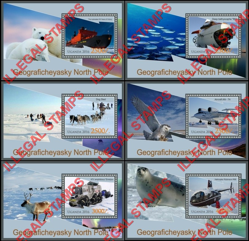 Uganda 2016 North Pole (geograficheyasky geographical) Illegal Stamp Souvenir Sheets of 1 Uganda 2016 North Pole (geograficheyasky geographical) Illegal Stamp Souvenir Sheets of 1