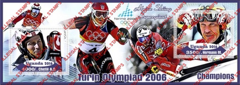 Uganda 2016 Olympic Champions in the Torino 2006 Olympic Games Alpine Skiing Illegal Stamp Souvenir Sheet of 2 Uganda 2016 Olympic Champions in the Torino 2006 Olympic Games Alpine Skiing Illegal Stamp Souvenir Sheet of 2