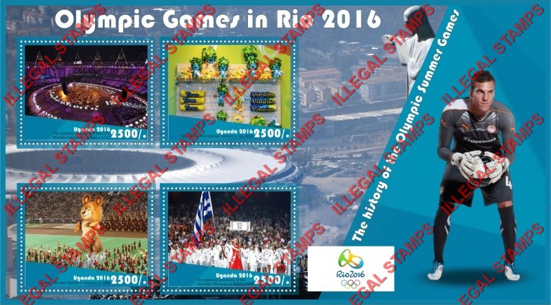 Uganda 2016 Olympic Games in Rio History of Summer Olympics Illegal Stamp Souvenir Sheet of 4 Uganda 2016 Olympic Games in Rio History of Summer Olympics Illegal Stamp Souvenir Sheet of 4