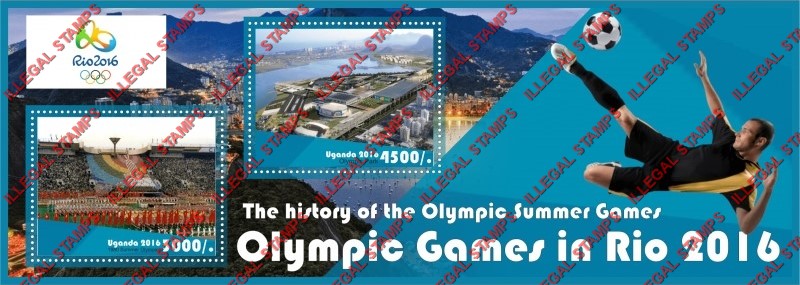 Uganda 2016 Olympic Games in Rio History of Summer Olympics Illegal Stamp Souvenir Sheet of 2 Uganda 2016 Olympic Games in Rio History of Summer Olympics Illegal Stamp Souvenir Sheet of 2