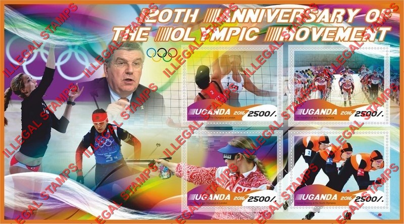 Uganda 2016 Olympic Movement Illegal Stamp Souvenir Sheet of 4 Uganda 2016 Olympic Movement Illegal Stamp Souvenir Sheet of 4