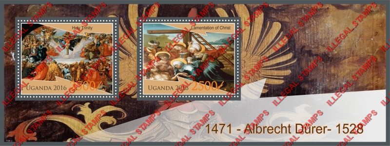 Uganda 2016 Paintings by Albrecht Durer Illegal Stamp Souvenir Sheet of 2 Uganda 2016 Paintings by Albrecht Durer Illegal Stamp Souvenir Sheet of 2