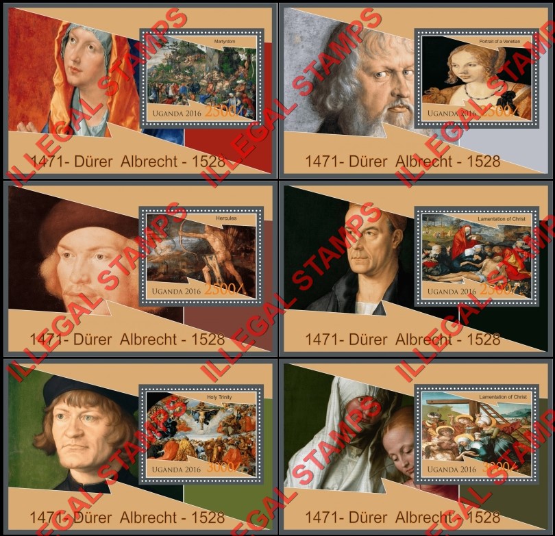 Uganda 2016 Paintings by Albrecht Durer Illegal Stamp Souvenir Sheets of 1 Uganda 2016 Paintings by Albrecht Durer Illegal Stamp Souvenir Sheets of 1