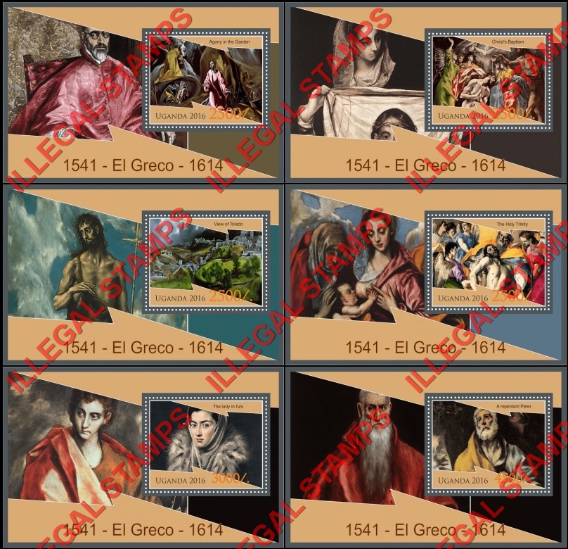 Uganda 2016 Paintings by El Greco Illegal Stamp Souvenir Sheets of 1 Uganda 2016 Paintings by El Greco Illegal Stamp Souvenir Sheets of 1
