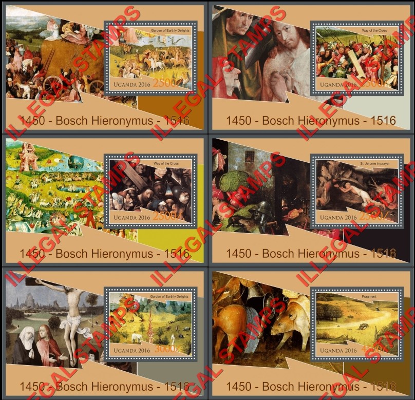 Uganda 2016 Paintings by Hieronymus Bosch Illegal Stamp Souvenir Sheets of 1 Uganda 2016 Paintings by Hieronymus Bosch Illegal Stamp Souvenir Sheets of 1