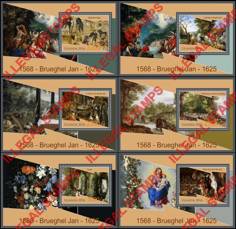 Uganda 2016 Paintings by Jan Brueghel Illegal Stamp Souvenir Sheets of 1 Uganda 2016 Paintings by Jan Brueghel Illegal Stamp Souvenir Sheets of 1