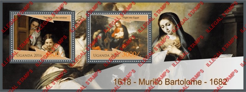 Uganda 2016 Paintings by Murillo Bartolome Illegal Stamp Souvenir Sheet of 2 Uganda 2016 Paintings by Murillo Bartolome Illegal Stamp Souvenir Sheet of 2