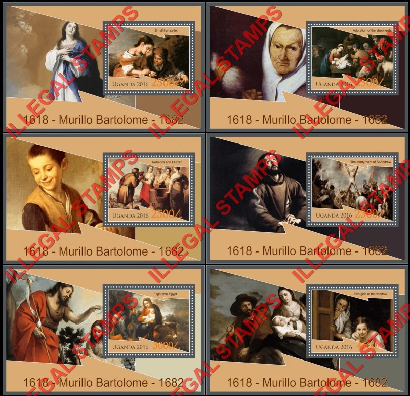 Uganda 2016 Paintings by Murillo Bartolome Illegal Stamp Souvenir Sheets of 1 Uganda 2016 Paintings by Murillo Bartolome Illegal Stamp Souvenir Sheets of 1