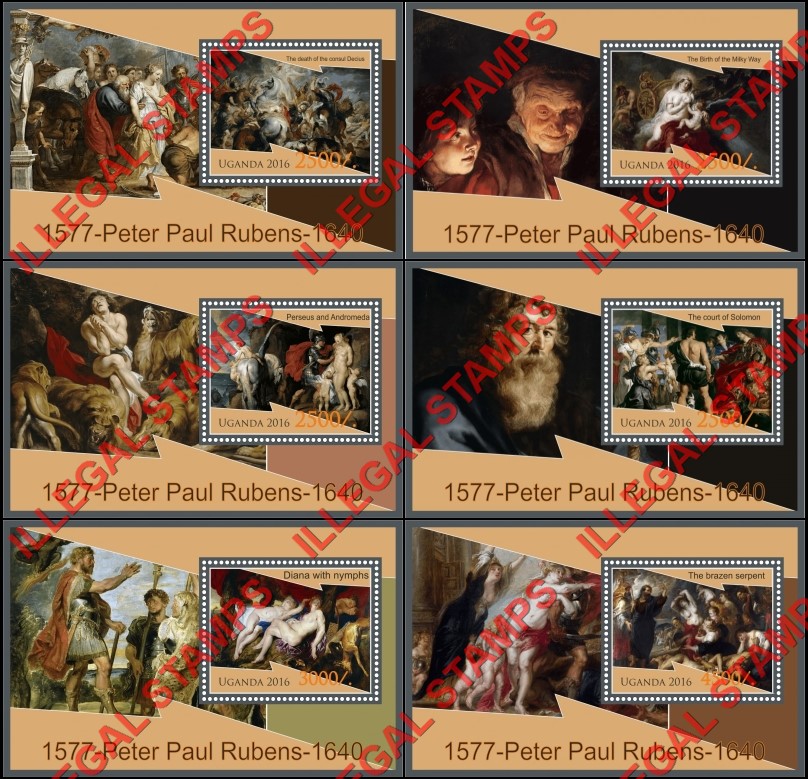 Uganda 2016 Paintings by Peter Paul Rubens Illegal Stamp Souvenir Sheets of 1 Uganda 2016 Paintings by Peter Paul Rubens Illegal Stamp Souvenir Sheets of 1