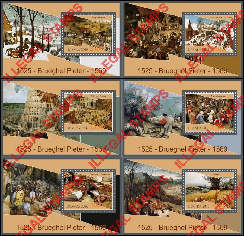 Uganda 2016 Paintings by Pieter Brueghel (The Elder) Illegal Stamp Souvenir Sheets of 1 Uganda 2016 Paintings by Pieter Brueghel (The Elder) Illegal Stamp Souvenir Sheets of 1