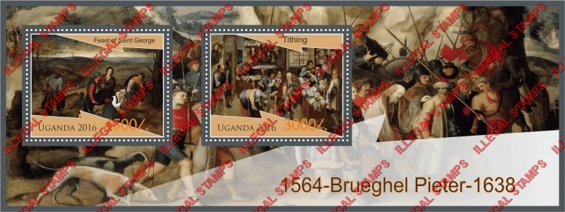Uganda 2016 Paintings by Pieter Brueghel (The Younger) Illegal Stamp Souvenir Sheet of 2 Uganda 2016 Paintings by Pieter Brueghel (The Younger) Illegal Stamp Souvenir Sheet of 2