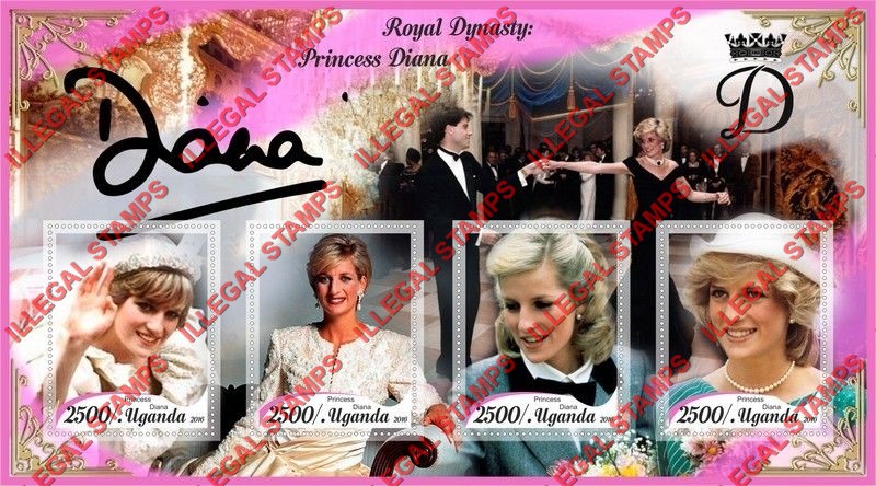 Uganda 2016 Princess Diana Illegal Stamp Souvenir Sheet of 4 Uganda 2016 Princess Diana Illegal Stamp Souvenir Sheet of 4
