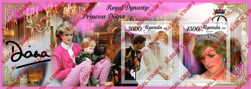 Uganda 2016 Princess Diana Illegal Stamp Souvenir Sheet of 2 Uganda 2016 Princess Diana Illegal Stamp Souvenir Sheet of 2