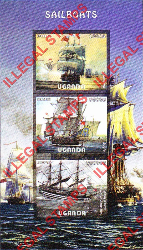 Uganda 2016 Sailboats Illegal Stamp Souvenir Sheet of 6 (Sheet 1) Uganda 2016 Sailboats Illegal Stamp Souvenir Sheet of 6 (Sheet 1)