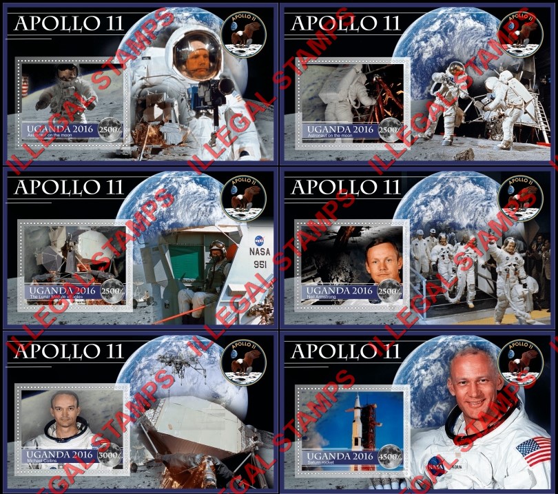 Uganda 2016 Space Apollo 11 Illegal Stamp Souvenir Sheets of 1 Uganda 2016 Space Apollo 11 Illegal Stamp Souvenir Sheets of 1