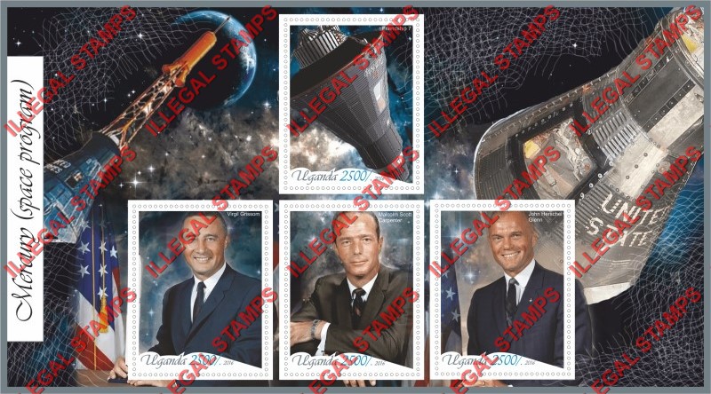 Uganda 2016 Space Mercury Space Program Illegal Stamp Souvenir Sheet of 4 Uganda 2016 Space Mercury Space Program Illegal Stamp Souvenir Sheet of 4