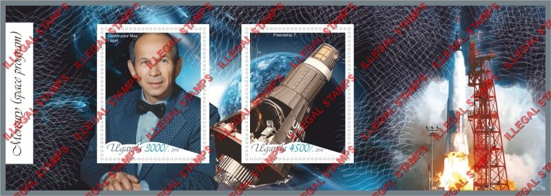 Uganda 2016 Space Mercury Space Program Illegal Stamp Souvenir Sheet of 2 Uganda 2016 Space Mercury Space Program Illegal Stamp Souvenir Sheet of 2