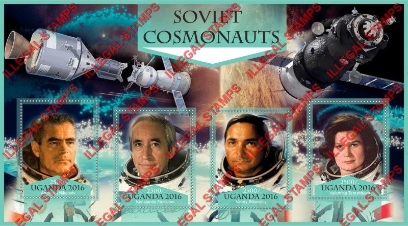 Uganda 2016 Space Soviet Cosmonauts Illegal Stamp Souvenir Sheet of 4 Uganda 2016 Space Soviet Cosmonauts Illegal Stamp Souvenir Sheet of 4