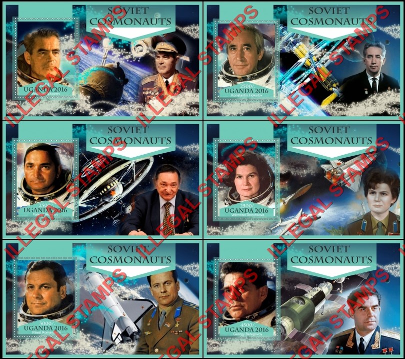 Uganda 2016 Space Soviet Cosmonauts Illegal Stamp Souvenir Sheets of 1 Uganda 2016 Space Soviet Cosmonauts Illegal Stamp Souvenir Sheets of 1