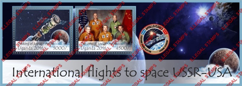 Uganda 2016 Space Soyuz-Apollo Illegal Stamp Souvenir Sheet of 2 Uganda 2016 Space Soyuz-Apollo Illegal Stamp Souvenir Sheet of 2