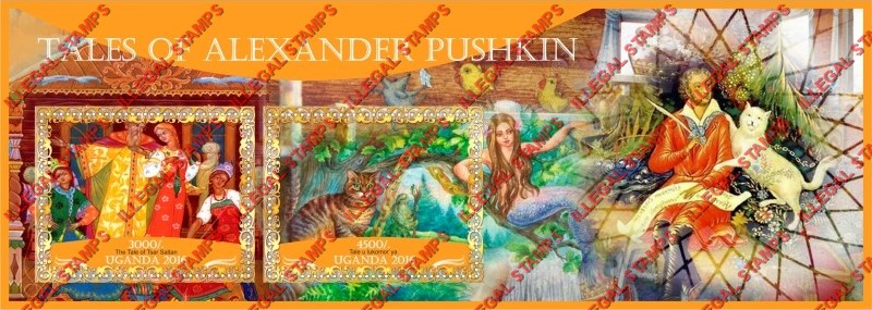 Uganda 2016 Tales of Alexander Pushkin Illegal Stamp Souvenir Sheet of 2 Uganda 2016 Tales of Alexander Pushkin Illegal Stamp Souvenir Sheet of 2
