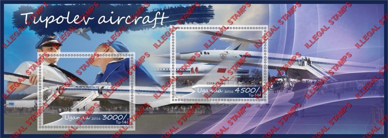 Uganda 2016 Tupolev Aircraft (different) Illegal Stamp Souvenir Sheet of 2 Uganda 2016 Tupolev Aircraft (different) Illegal Stamp Souvenir Sheet of 2