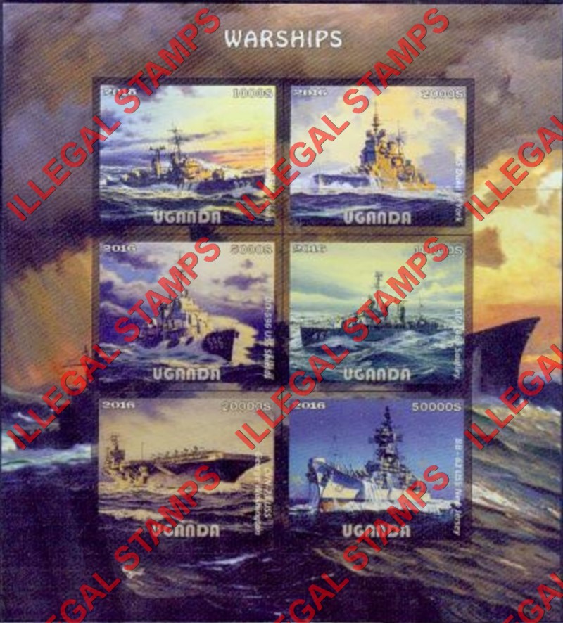 Uganda 2016 Warships Illegal Stamp Souvenir Sheet of 6 (Sheet 3) Uganda 2016 Warships Illegal Stamp Souvenir Sheet of 6 (Sheet 3)