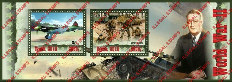 Uganda 2016 World War II Illegal Stamp Souvenir Sheet of 2 Uganda 2016 World War II Illegal Stamp Souvenir Sheet of 2