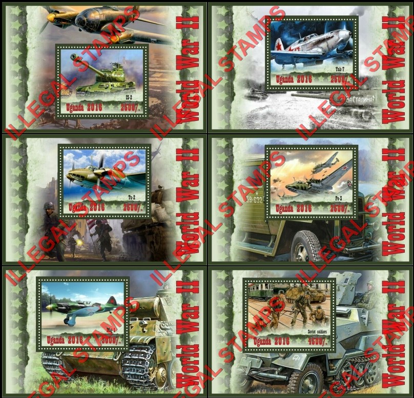 Uganda 2016 World War II Illegal Stamp Souvenir Sheets of 1 Uganda 2016 World War II Illegal Stamp Souvenir Sheets of 1