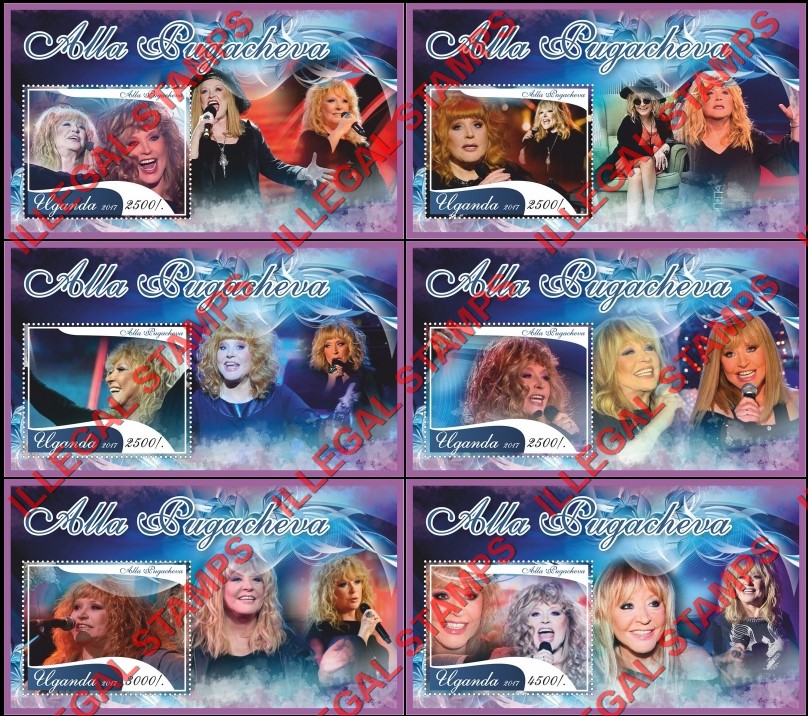 Uganda 2017 Alla Pugacheva Russian Singer Illegal Stamp Souvenir Sheets of 1 Uganda 2017 Alla Pugacheva Russian Singer Illegal Stamp Souvenir Sheets of 1