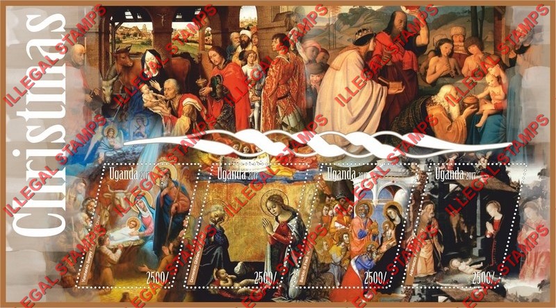 Uganda 2017 Christmas Paintings Illegal Stamp Souvenir Sheet of 4 Uganda 2017 Christmas Paintings Illegal Stamp Souvenir Sheet of 4