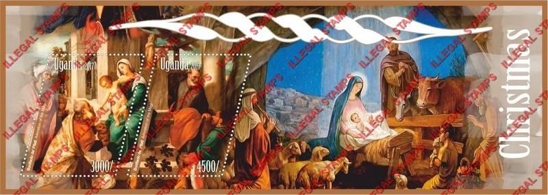 Uganda 2017 Christmas Paintings Illegal Stamp Souvenir Sheet of 2 Uganda 2017 Christmas Paintings Illegal Stamp Souvenir Sheet of 2