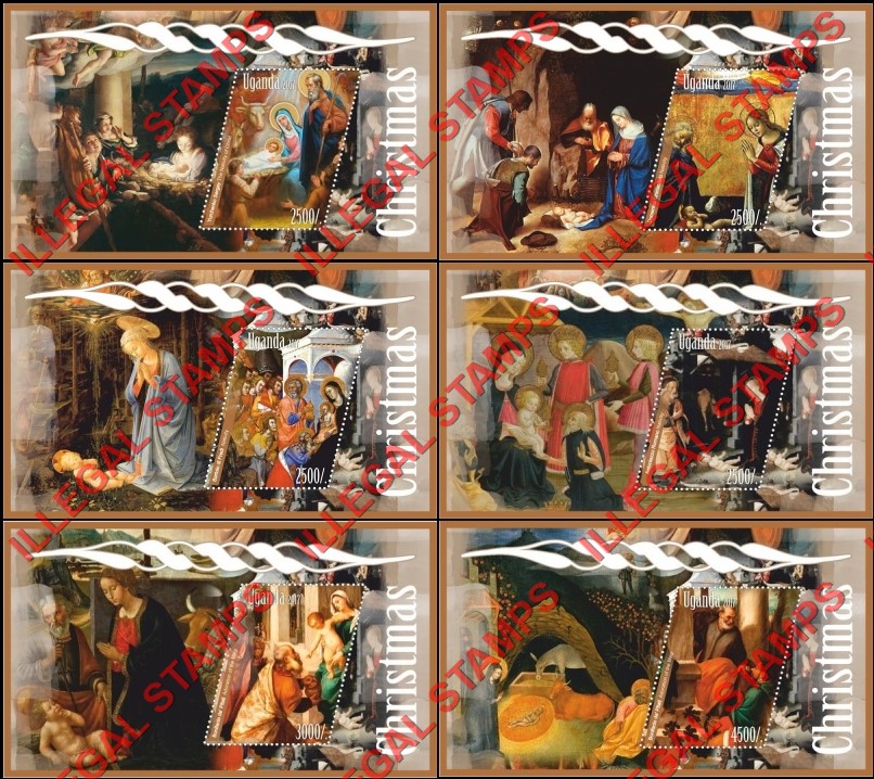 Uganda 2017 Christmas Paintings Illegal Stamp Souvenir Sheets of 1 Uganda 2017 Christmas Paintings Illegal Stamp Souvenir Sheets of 1