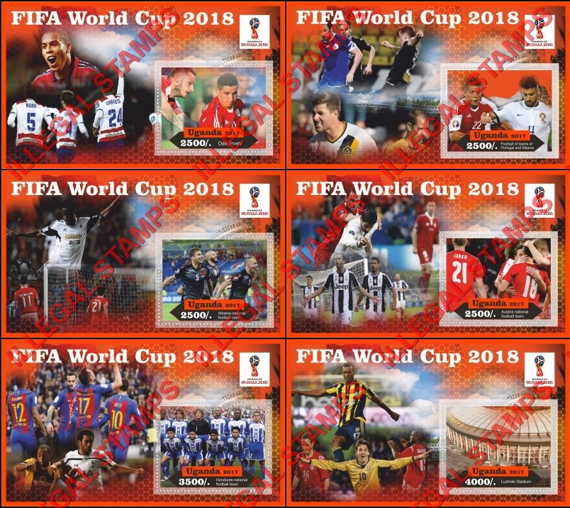 Uganda 2017 FIFA World Cup Soccer in 2018 Illegal Stamp Souvenir Sheets of 1 Uganda 2017 FIFA World Cup Soccer in 2018 Illegal Stamp Souvenir Sheets of 1