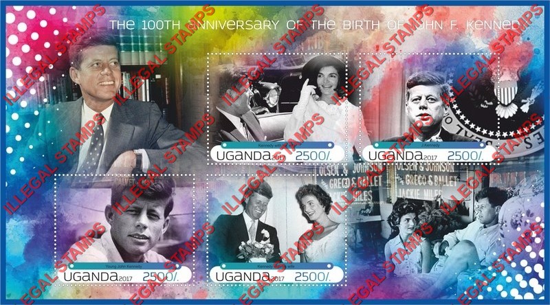 Uganda 2017 John F. Kennedy Illegal Stamp Souvenir Sheet of 4 Uganda 2017 John F. Kennedy Illegal Stamp Souvenir Sheet of 4